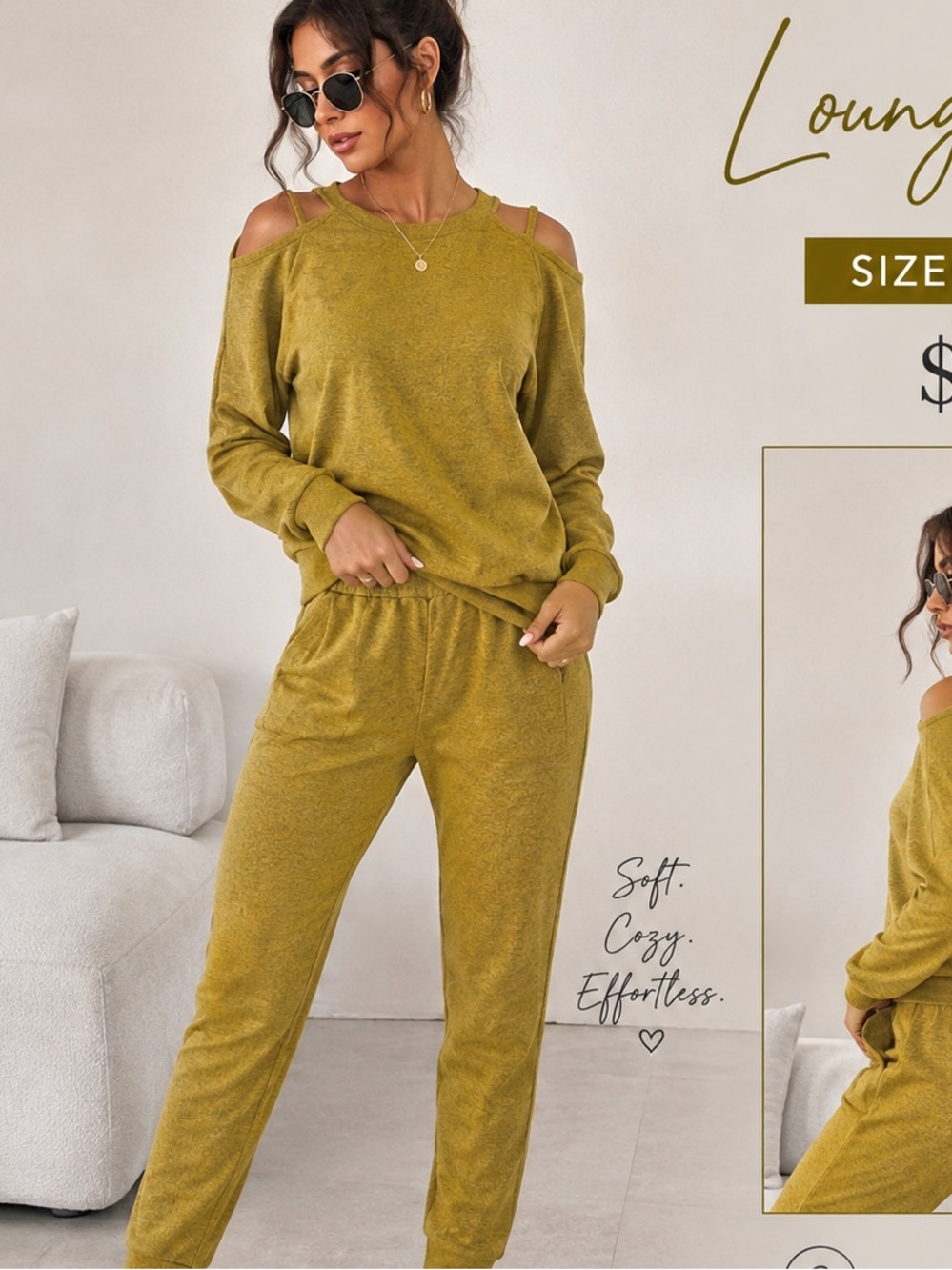 Cold-Shoulder Plush Lounge Joggers - Olive